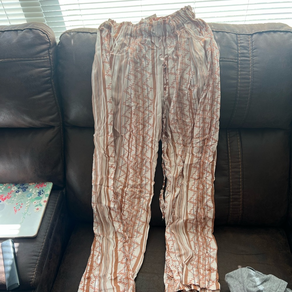Angie Women's Wide Leg Pants in Cream and Brown
